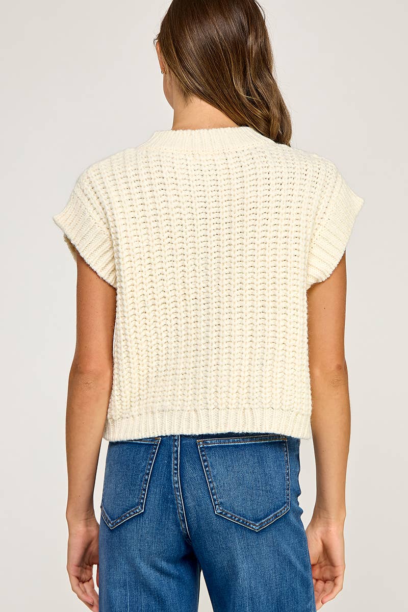 Miss Love - Wholesale Sweater Vest - Women's - CHUNKY KNIT BUTTON-FRONT VEST TOP36