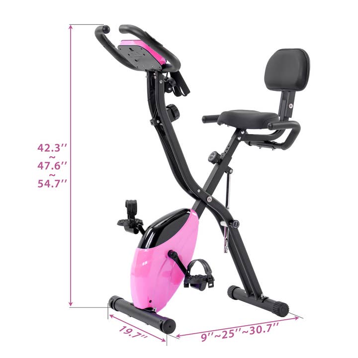 Orange County Decor - Wholesale Fitness Equipment - Folding Exercise Bike, Fitness Upright And Recumbent X Bike With 16 Level Adjustable Resistance, Arm Bands And Backrest Pink Metal7