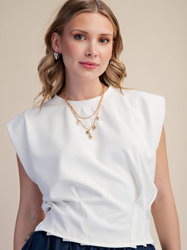 Pleated Waist Minimalist Chic Modern Crop Top for wholesale by Glam