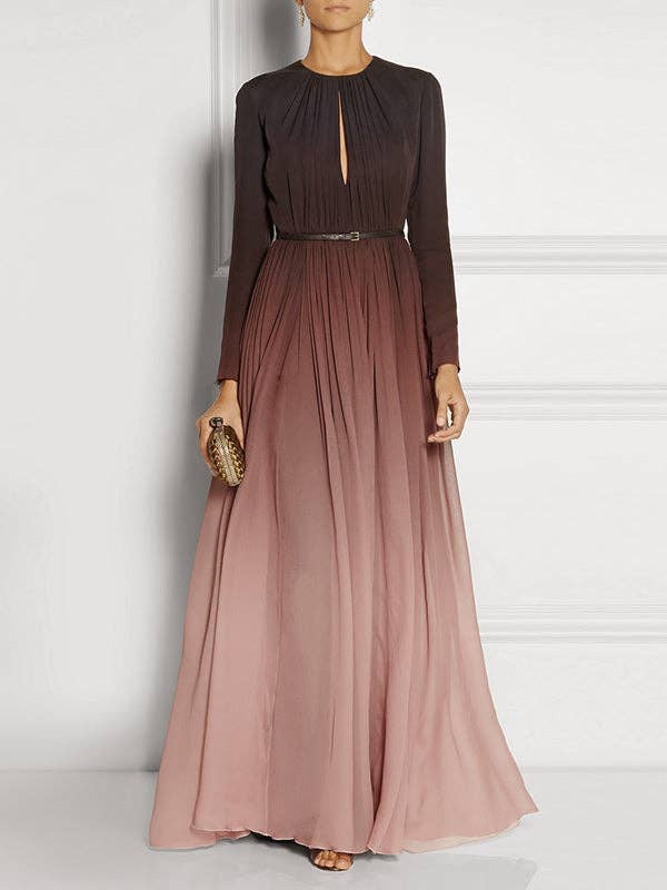 WINE RED BLACK Loose Belted Contrast Hollow Maxi Dress for wholesale on Faire0