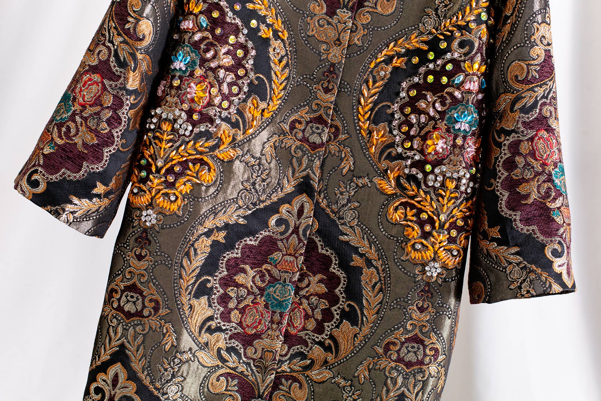 Color as pictures CT177Y Luxury Embroidered Beaded Jacquard Vintage Long Coat for wholesale on Faire7