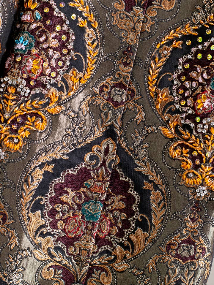 Color as pictures CT177Y Luxury Embroidered Beaded Jacquard Vintage Long Coat for wholesale on Faire7