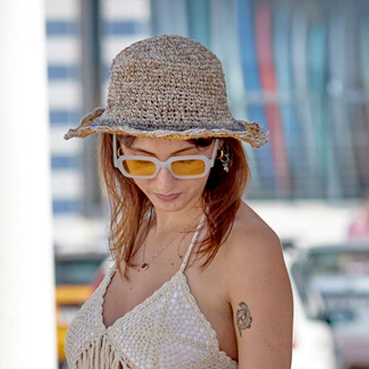 Hand Crochet Hemp Hat Wire Rim For Easy Adjusting for wholesale by Jayli Clothing