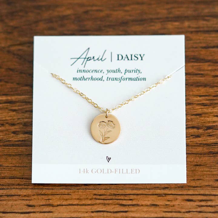 Words By Heart - Vente Colliers à pendentif - Collier disque de fleurs de naissance. REMPLI D'OR, OR ROSE, Sterling6
