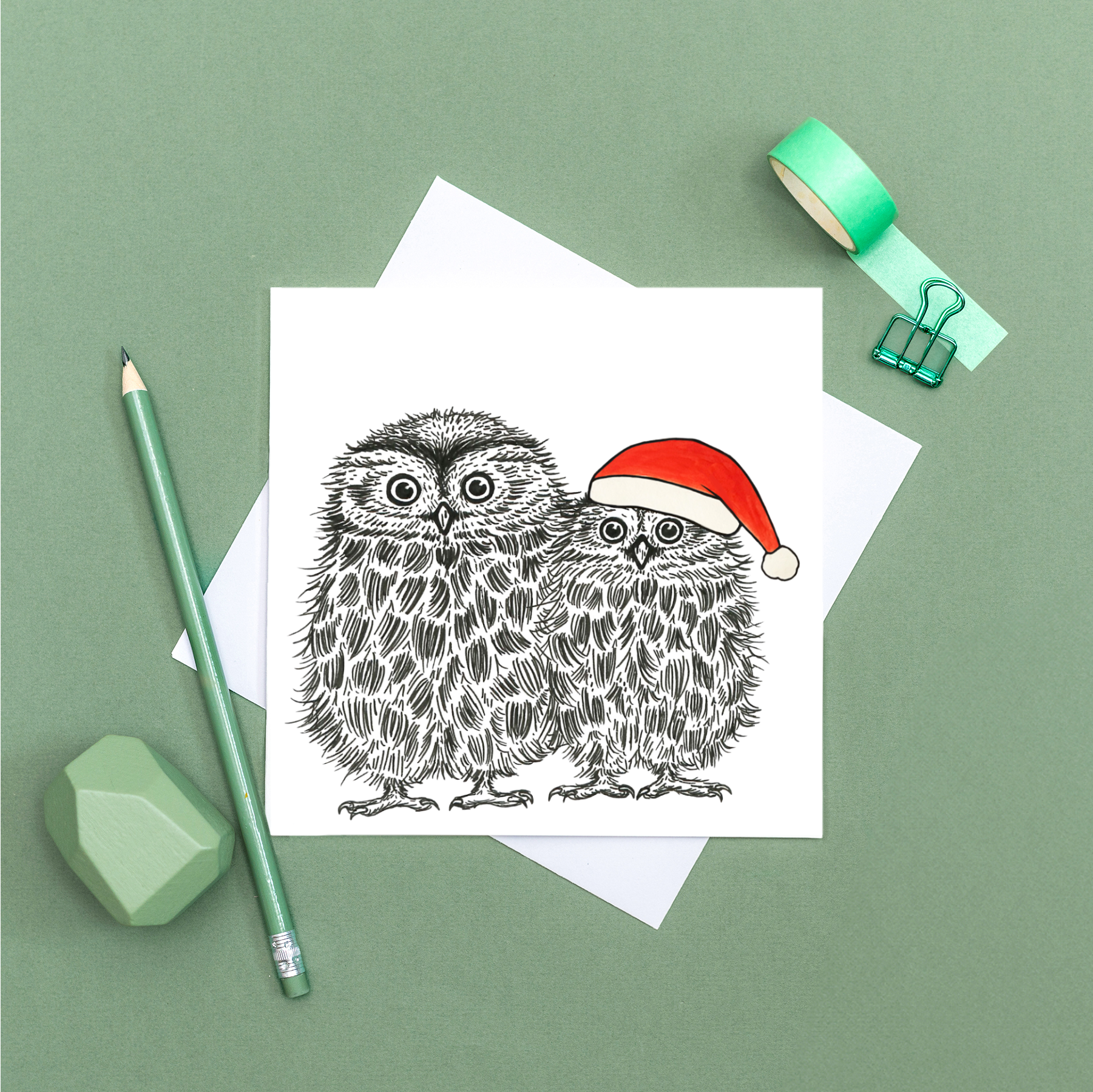 Wild Lines - Vendita all'ingrosso Biglietti di auguri di Natale - Biglietto di Natale con animali, motivo: Little Owls//British Wildlife//Biglietti natalizi ecologici4