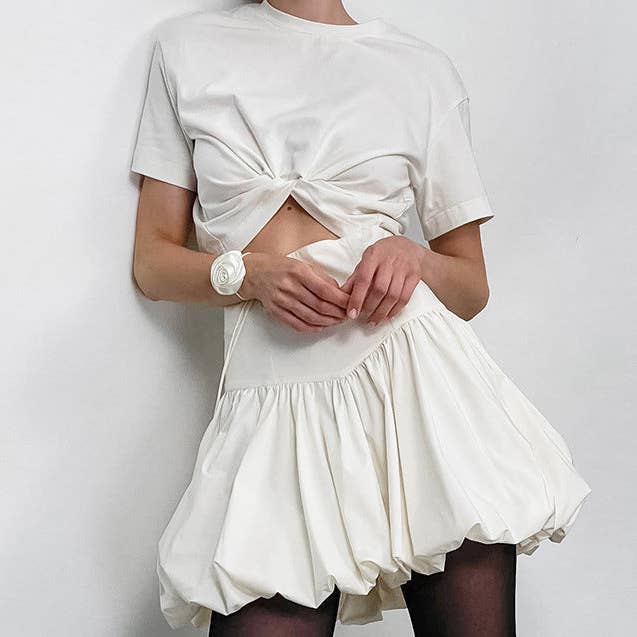 Gonna Bianca in Cotone Chic Snellente Ispirata all'Europea per la vendita all'ingrosso da parte di Marayn