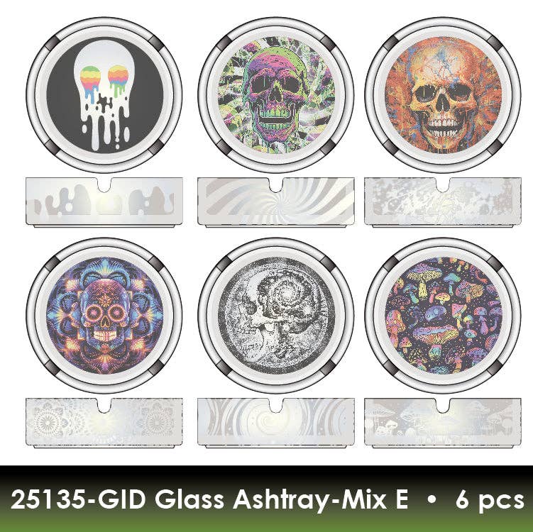Novelty Closeout - Wholesale Ashtray - Smokezilla Glow in The Dark Glass Ashtray Assortment- 6/Pack3