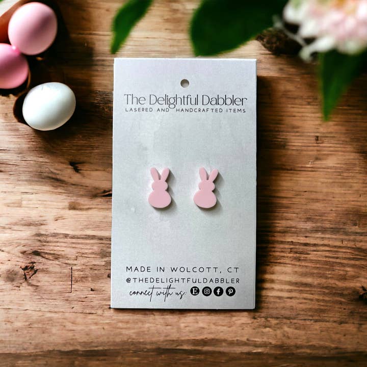 Easter Bunny Acrylic Stud Earrings for wholesale by The Delightful Dabbler LLC