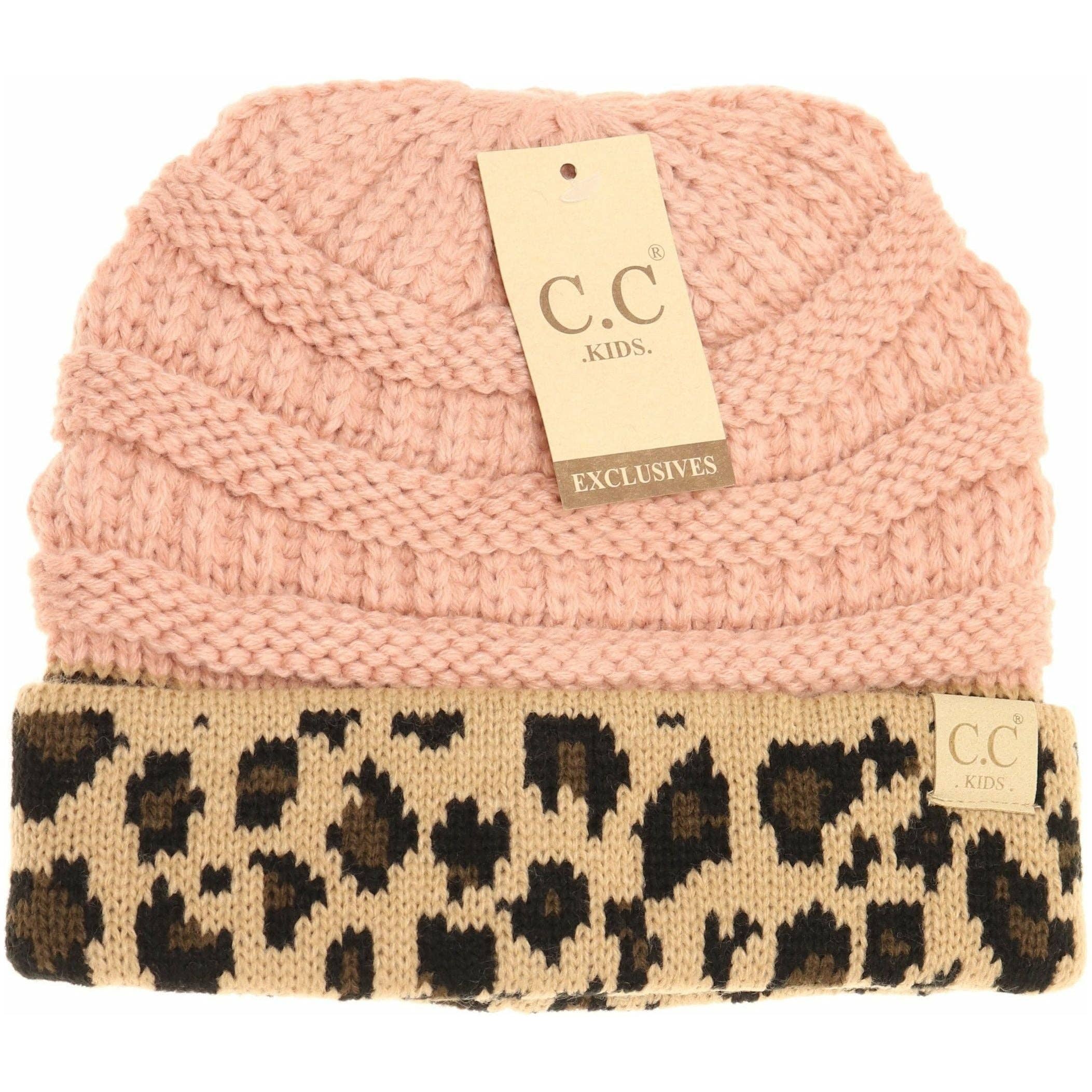 C.C Beanie - Wholesale Beanie - Kids - KIDS Matching Cuff Leopard Print CC Beanie KIDS806