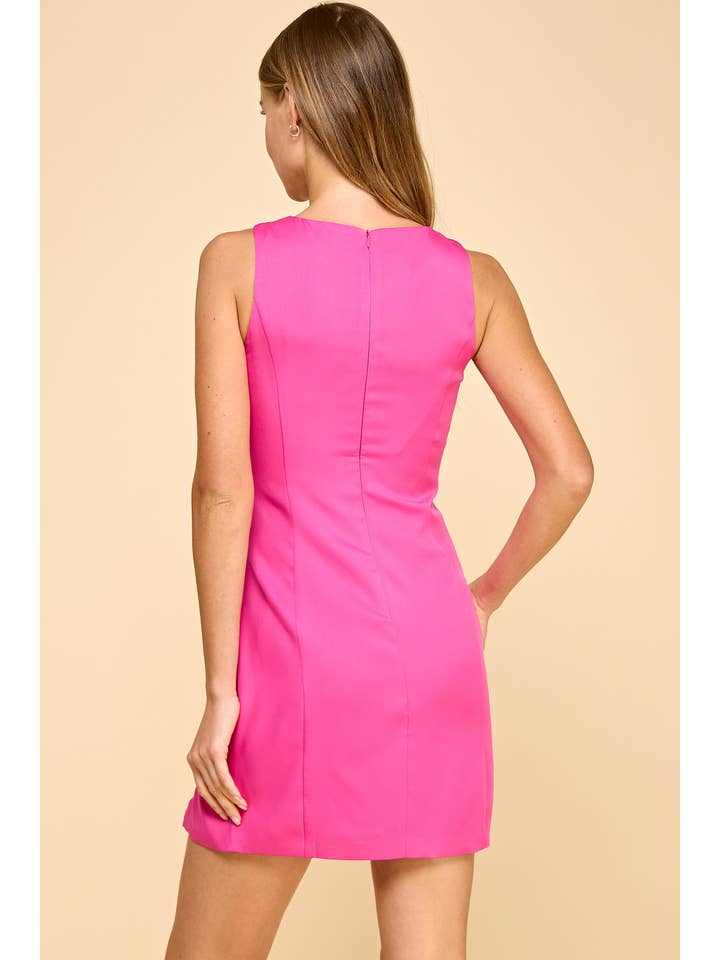 Fuschia CD05560-Three Bow Accents Side Slit Round Neck Dress for wholesale on Faire