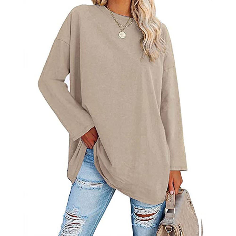 Rosa Clothing - Wholesale T-Shirt - Women's - Loose Round Neck Long Sleeve T-shirt Top17