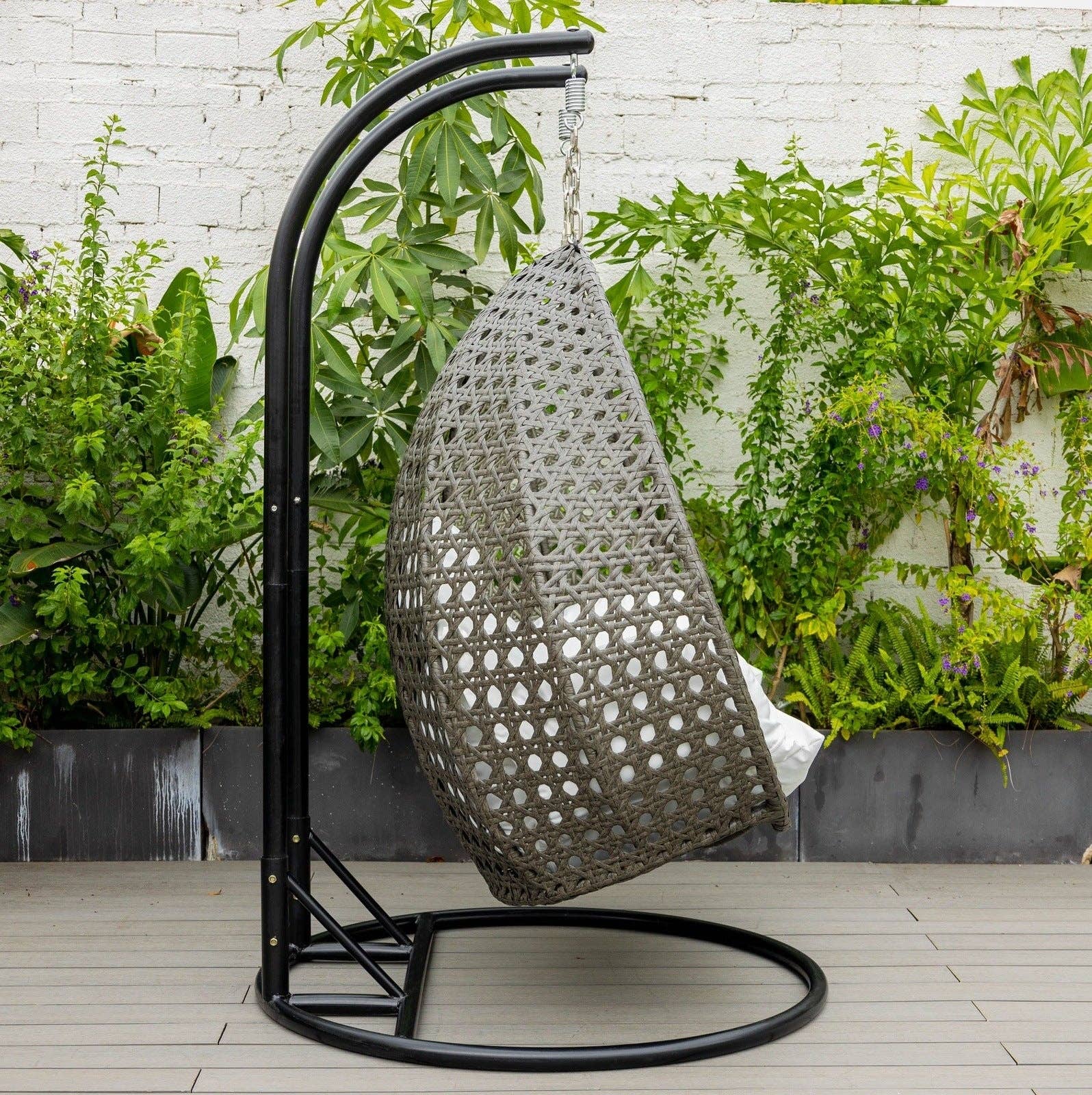 LeisureMod - Wholesale Egg Chair - Modern Charcoal Wicker Hanging Double Seater Egg Swing Chair115
