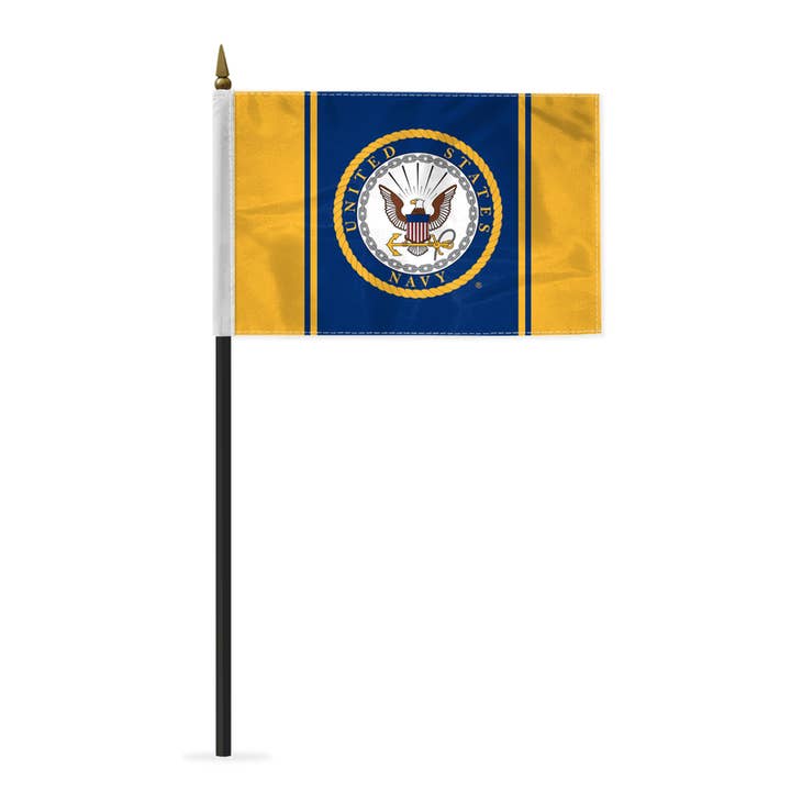Bandiera con emblema della Marina degli Stati Uniti AGAS 4x6 pollici asta da 11" per la vendita all'ingrosso da parte di AGAS MFG INC