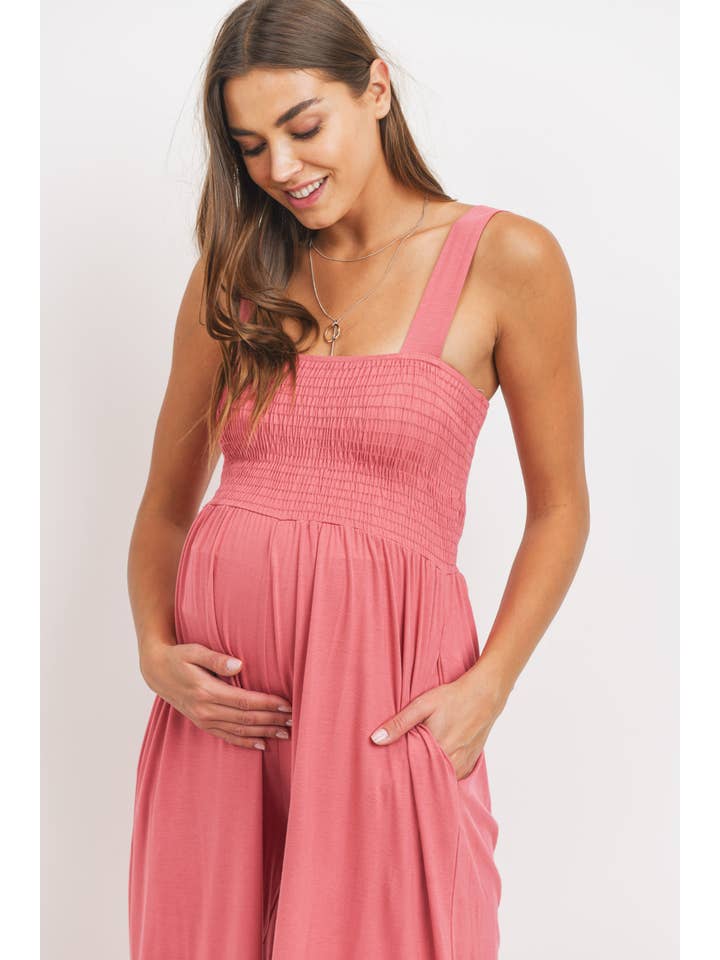 Hello Miz - Wholesale Lounge Romper - Maternity - Sleeveless Smocked Maternity Wide Leg Jumpsuit 5