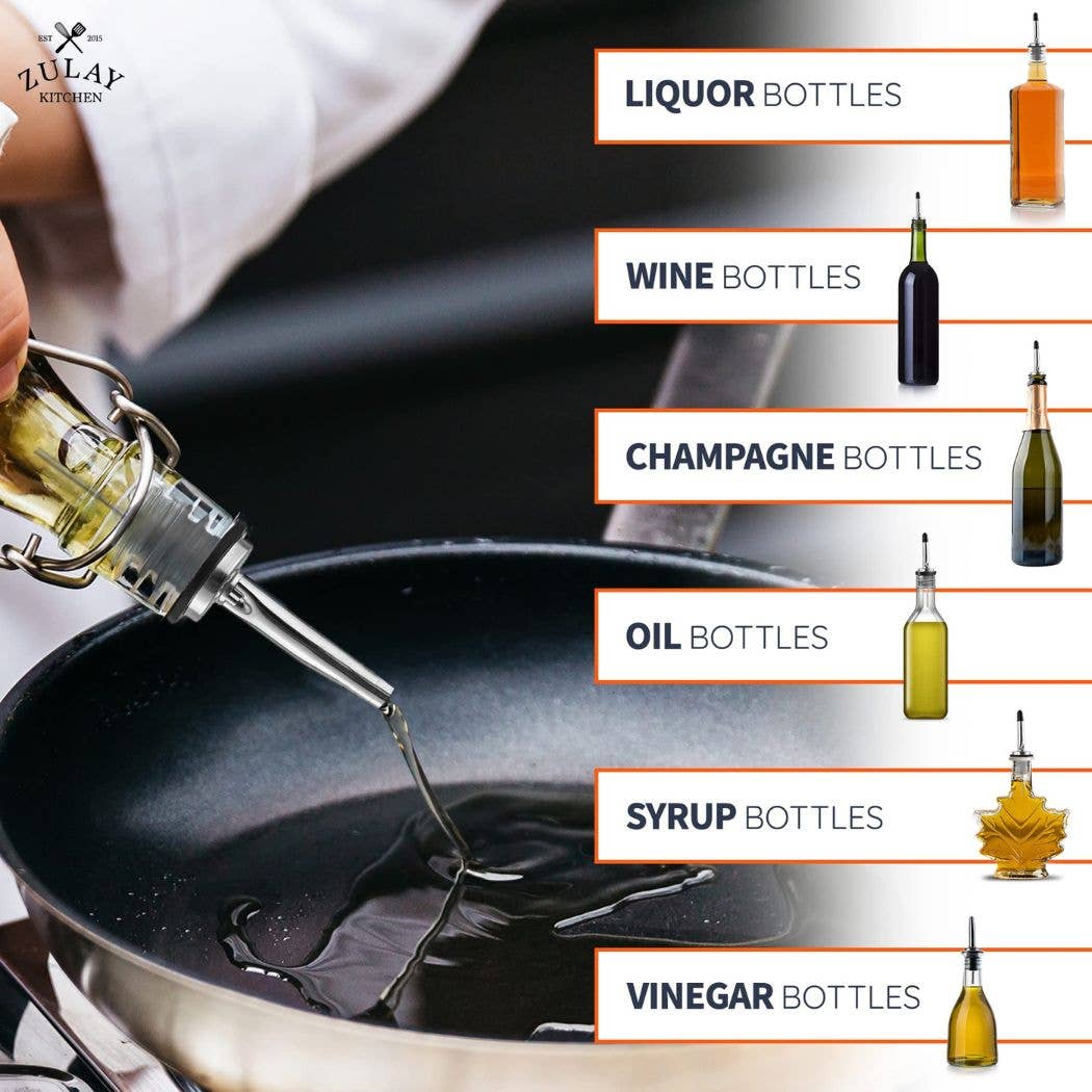 Zulay Kitchen - Wholesale Liquor Dispenser - Stainless Steel Liquor Pourers with Rubber Dust Caps7