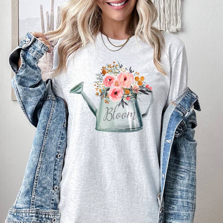 Bloom Floral Watering Can Ash Tee for wholesale by Simply Tees