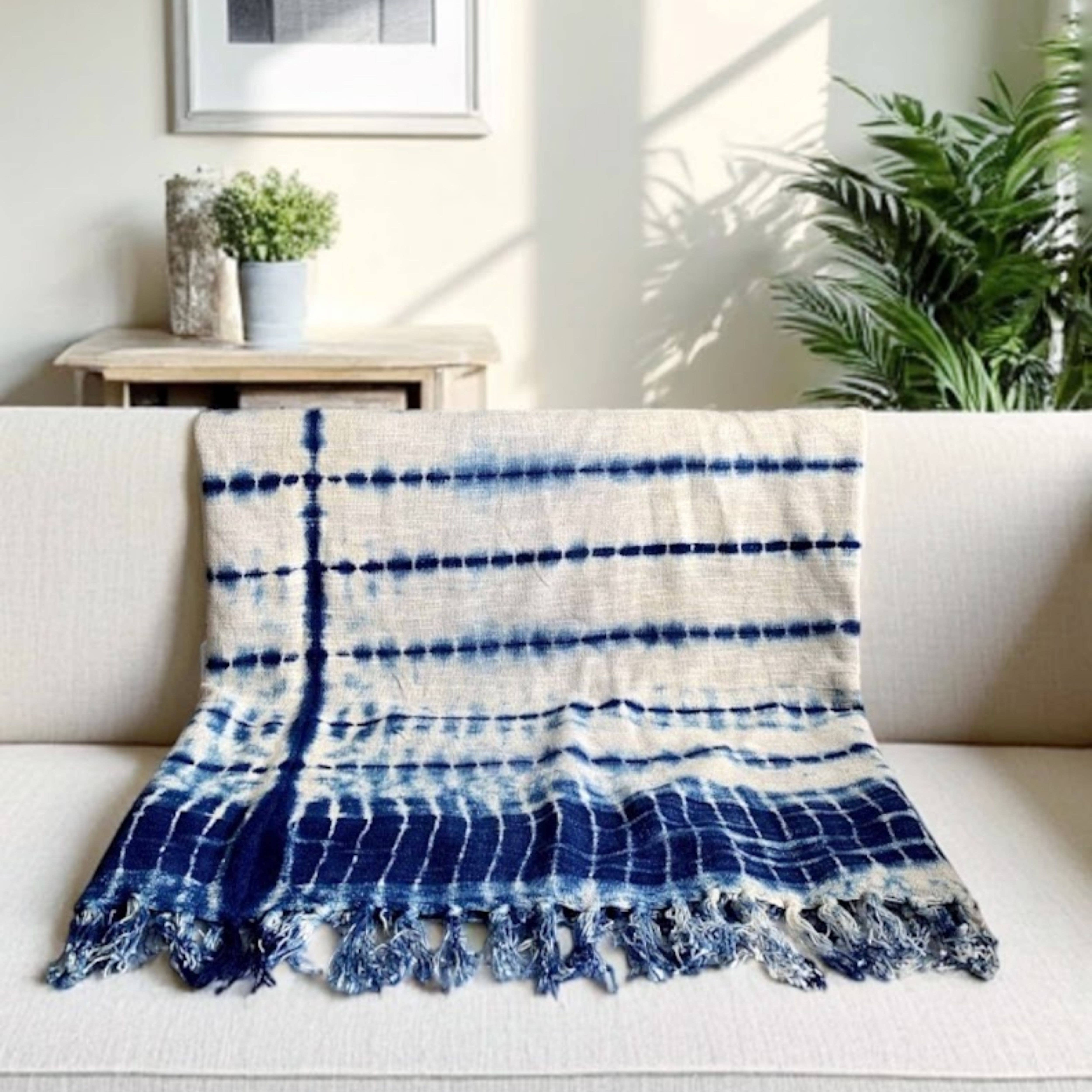 PILLOWPIA - Wholesale Throw Blanket - indigo shibori throw in spine2