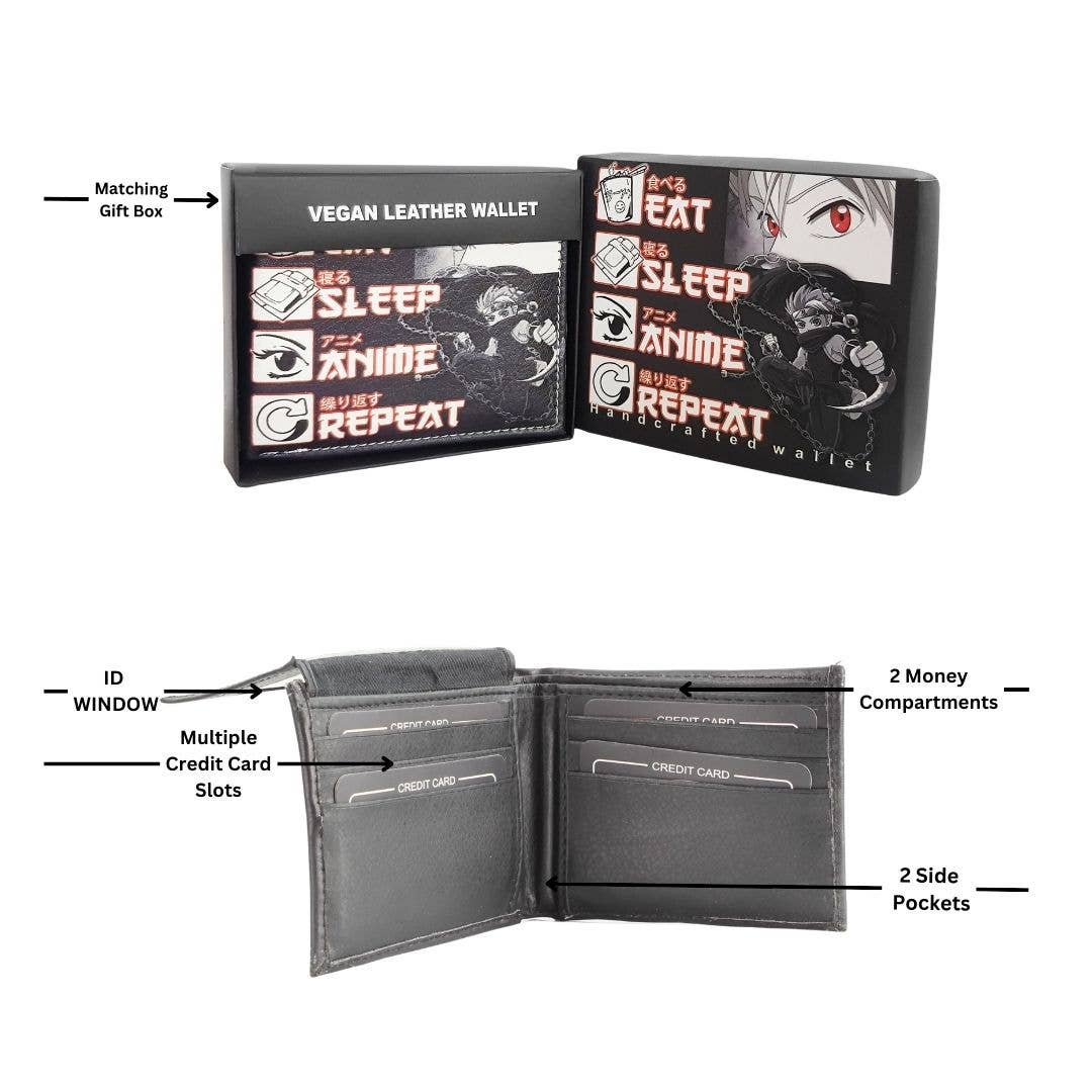 Leather Impressions Inc – wholesale Wallet – Women's – Eat Sleep Anime Repeat Vegan Bi Fold Wallet #VL6522
