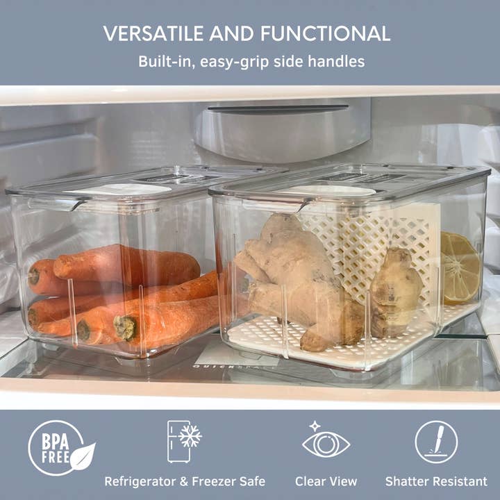 Lexi Home - Wholesale Food Storage Container - Acrylic Fridge Produce Organizer with Vented Lids