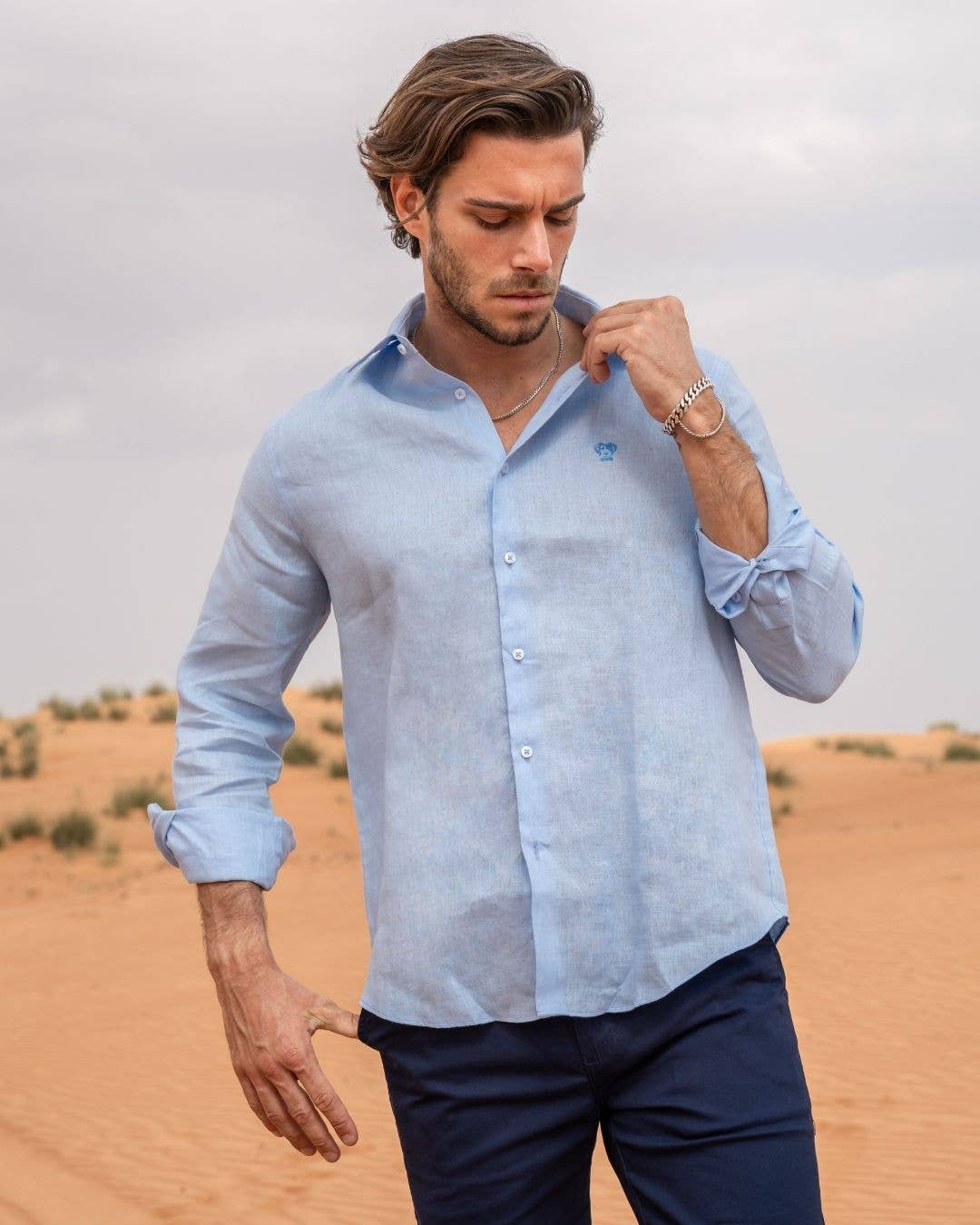 DANTE - Wholesale Button Down Shirt - Men's - Organic Blue Sky Linen Shirt5