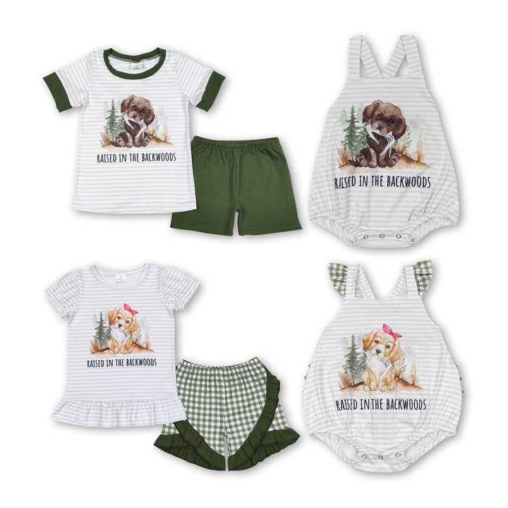 Grey stripe dog baby kids sibling set for wholesale by Yawoo Garments