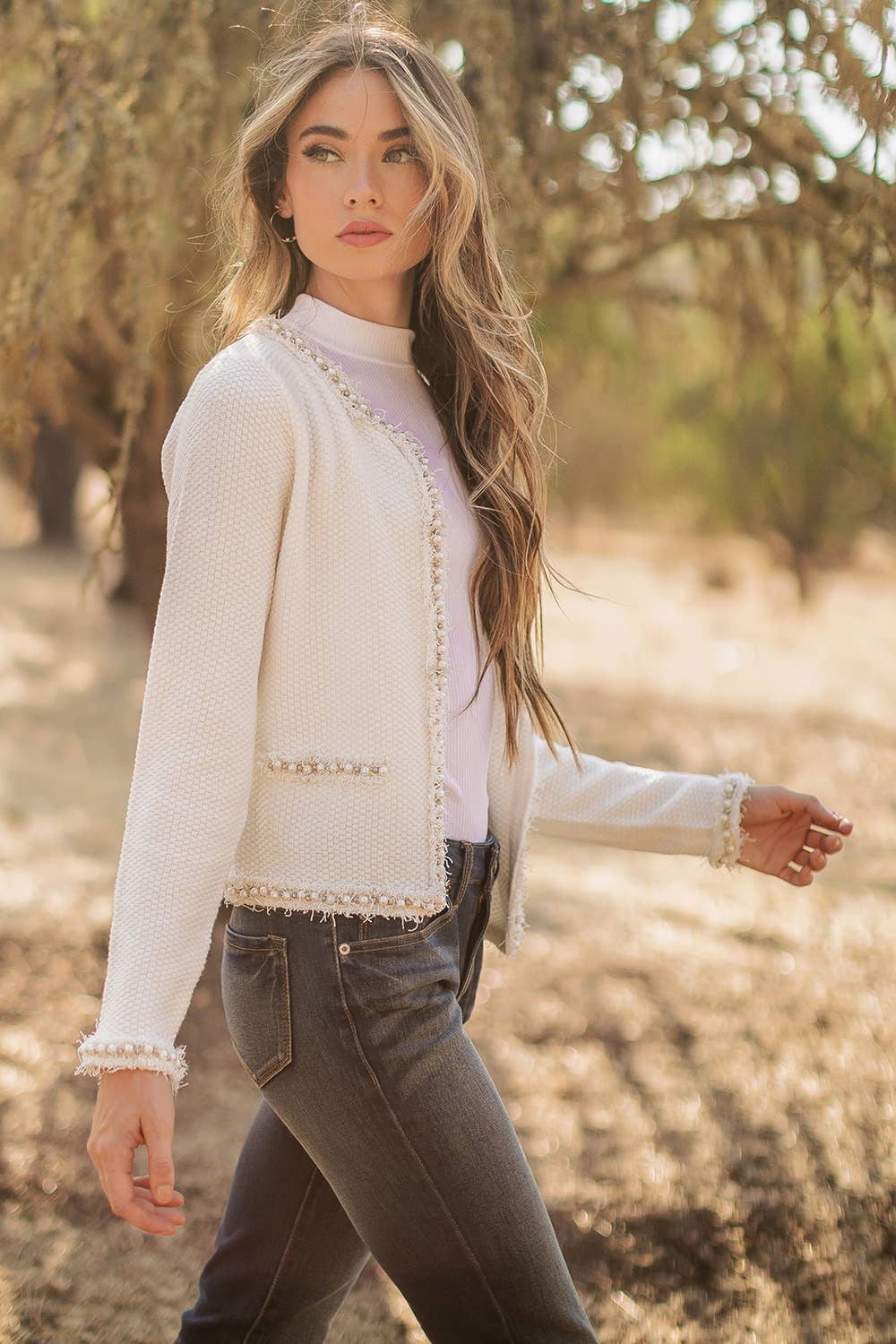 Strut & Bolt – Engroshandel Cardigan - Dame – Josette flosset perle detalje tekstureret strik sweater5