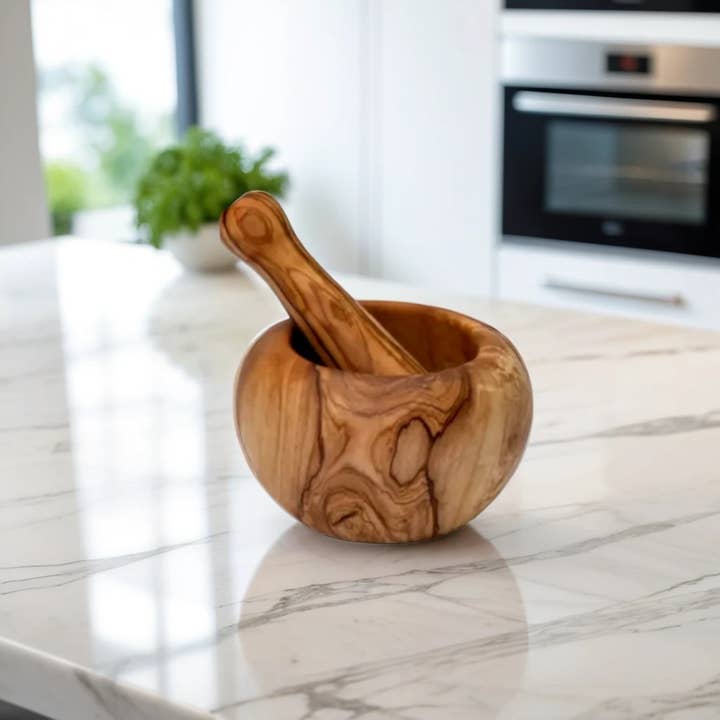 Carré Olive Wood - Wholesale Mortar & Pestle - Olive Wood Mortar and Pestle Small