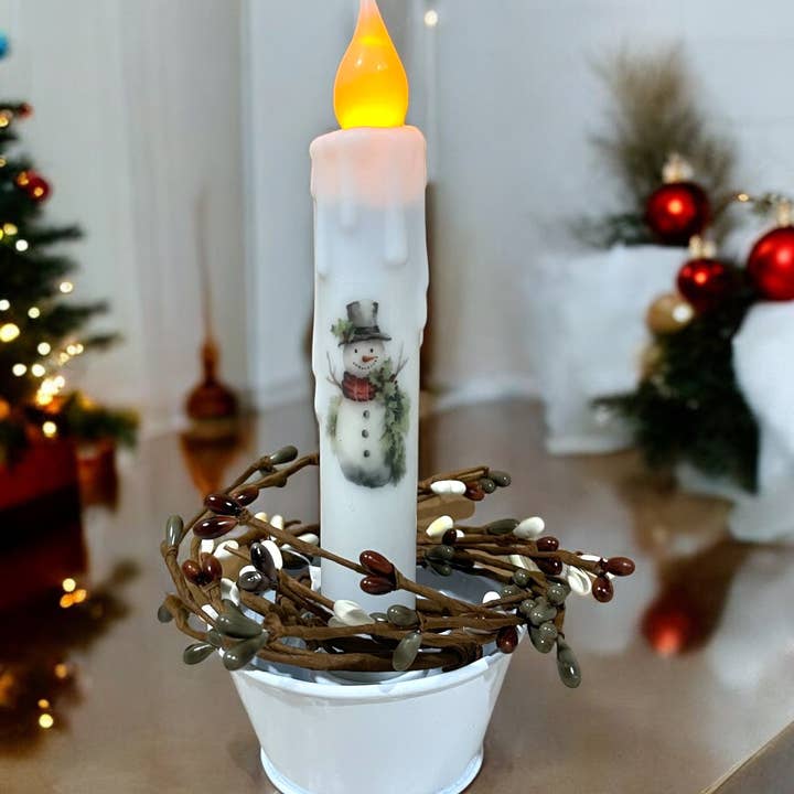 Small Town Dusk - Wholesale Flameless Candle - Vintage Snowman Christmas Battery Operated Taper Candles