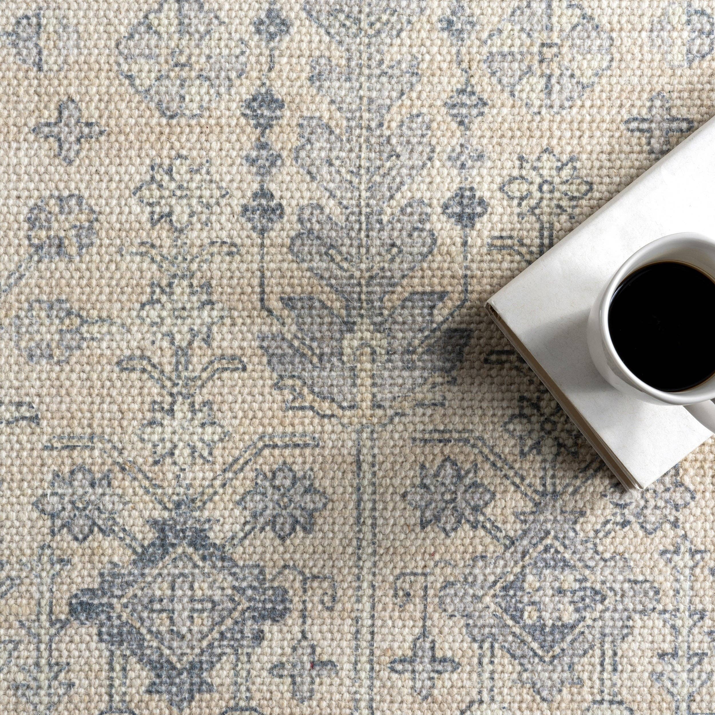 Slate Blue Flora Wool and Cotton Area Rug for wholesale on Faire6