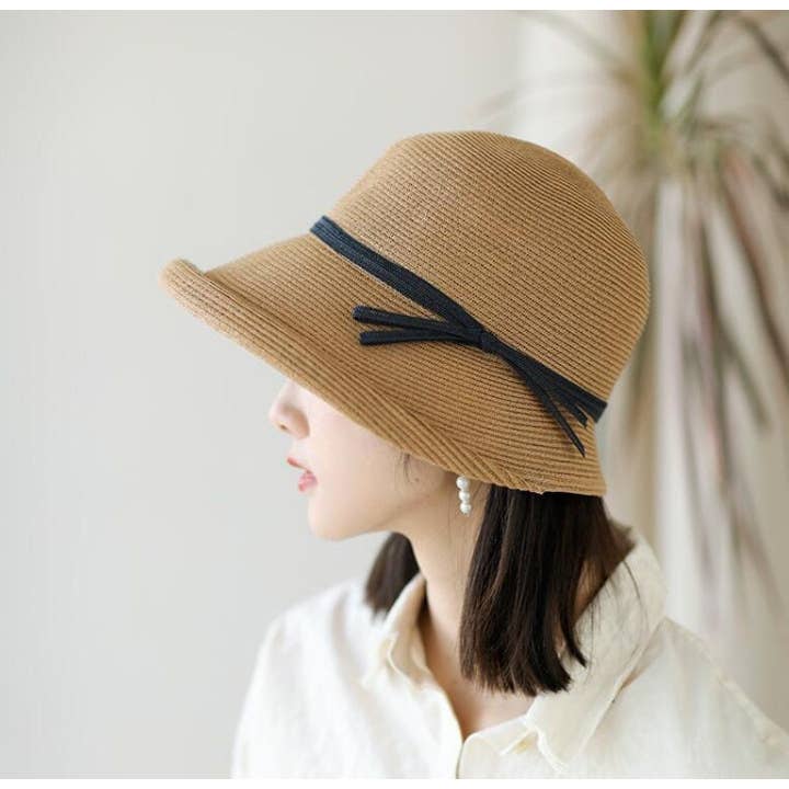 Hepburn Style Straw Hat, Retro Age Reduction Face Small Foldable Curly Edge Japanese Straw Sun Hat Female Summer Beach Hatchristmas Gift for wholesale by FanakoStudioNYC