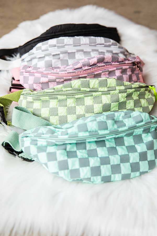 1st Allie - Wholesale Belt Bag - Women's - Checkered Nylon Crossbody Fanny Pack Bum Bag6