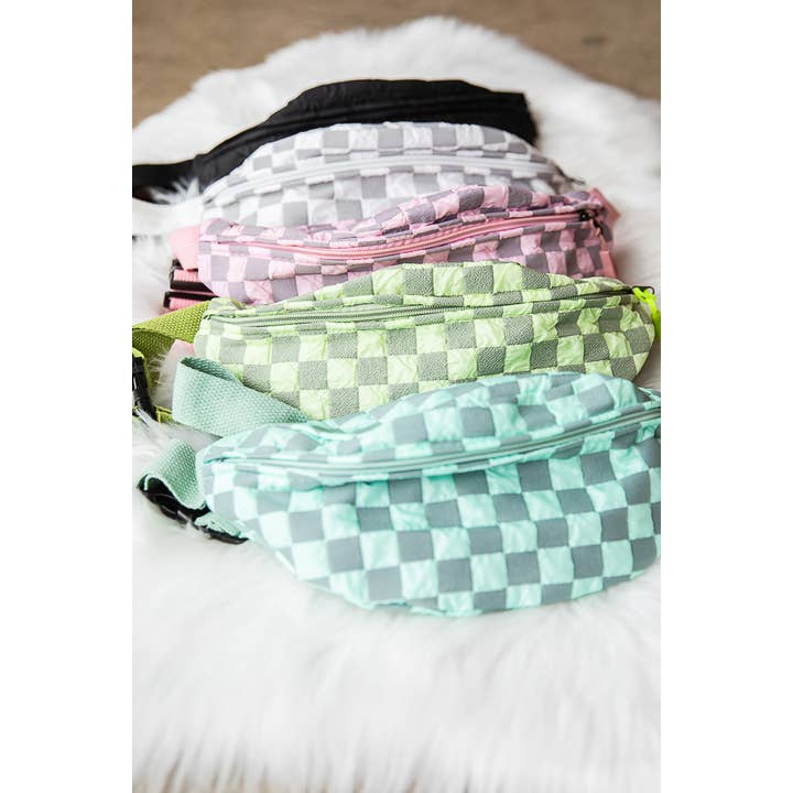 1st Allie - Wholesale Belt Bag - Women's - Checkered Nylon Crossbody Fanny Pack Bum Bag6