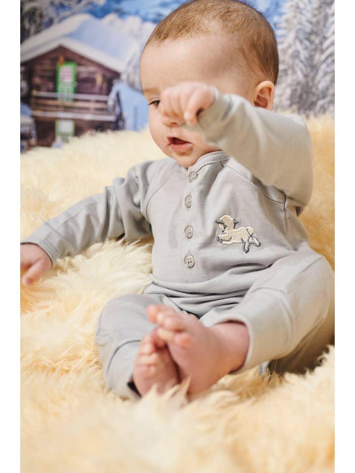 Gris Grenouillère pour bébé Rachel Riley x Smalls Ultrafine Merino Aroha en vente sur Faire2