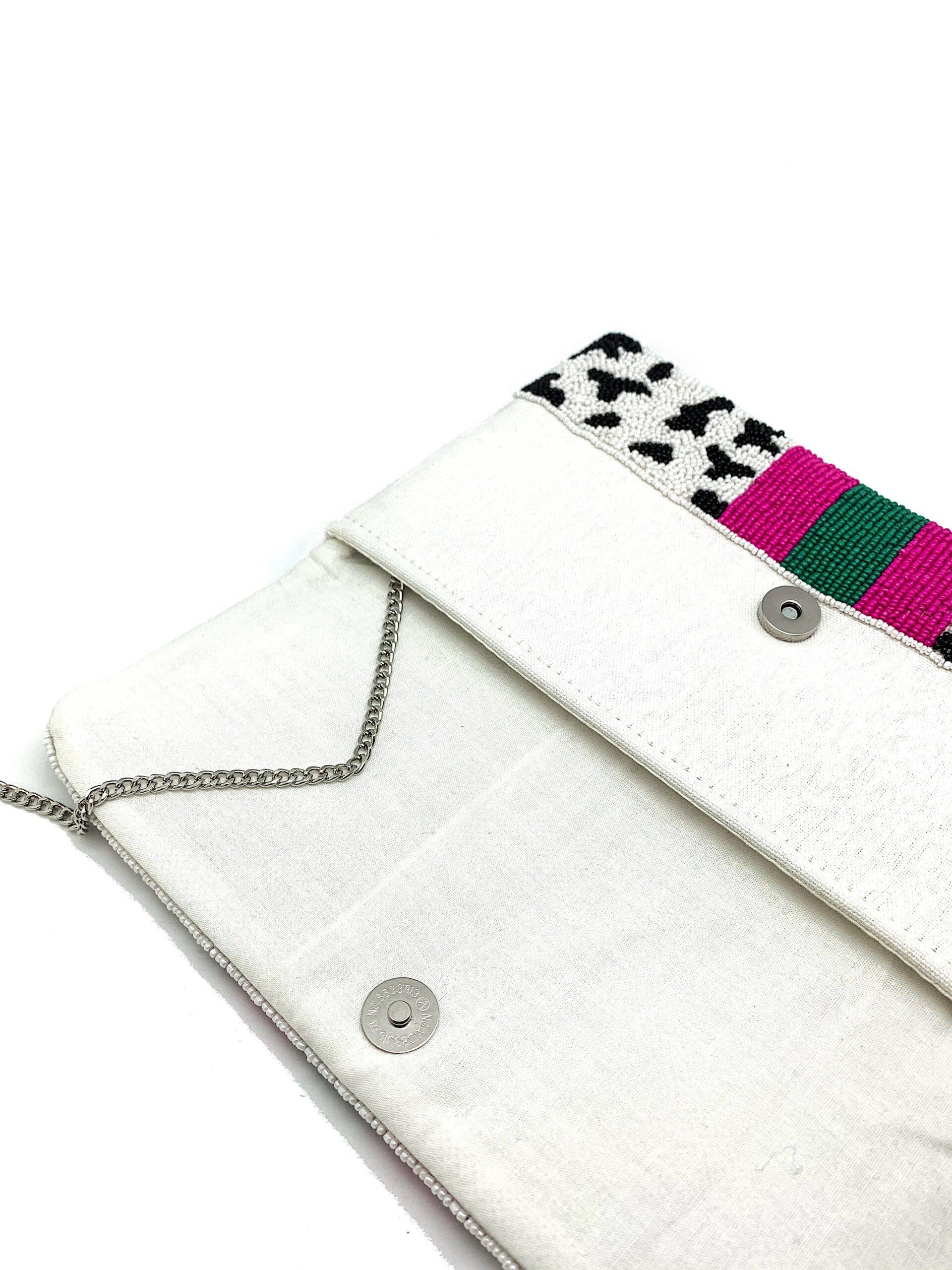 Pizzazz, Inc. - Vente Pochette – femme - POCHETTE GUÉPARD À RAYURES FUCHSIA/VERTES1