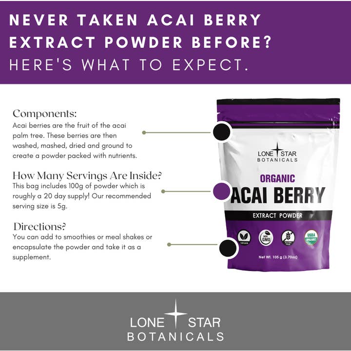Lone Star Botanicals - Wholesale Protein/Superfood Powder - Organic Acai Berry Extract Powder -- 3.52 oz