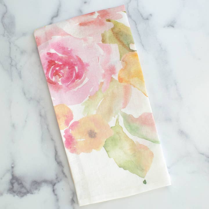 Floral Watercolor Linen Towel for wholesale by Arte Italica & Crown Linen Designs