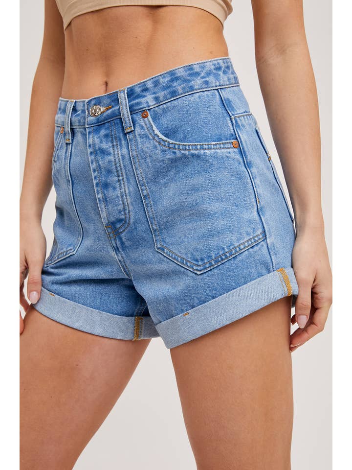 Bluivy - Wholesale Shorts - Women's - WESTERN POCKET ROLLED HEM DENIM SHORTS
