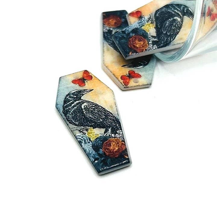 Fall/Autumn Coffin Raven Charms, 41x21mm for wholesale by Guerrilla Charm