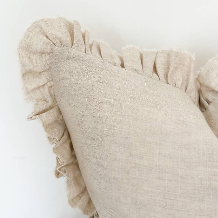 Ellenvale Trade - Wholesale Chair Cushion - Grace Ruffled Linen Cushion Cover – Sand - 2 sizes1