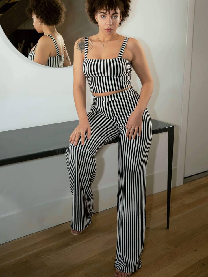 Shape Black & White Striped Crop Top and Wide Leg Trousers Co-ord Set for wholesale by AVINCI