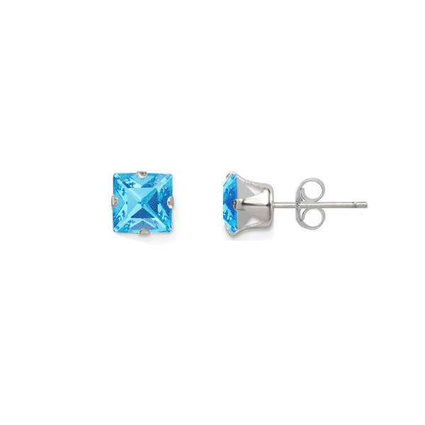 Snooty Jewelry - Vendita all'ingrosso Orecchini a bottone - Orecchini a bottone in argento Sterling, 6 mm, quadrati, con cristalli Swarovski