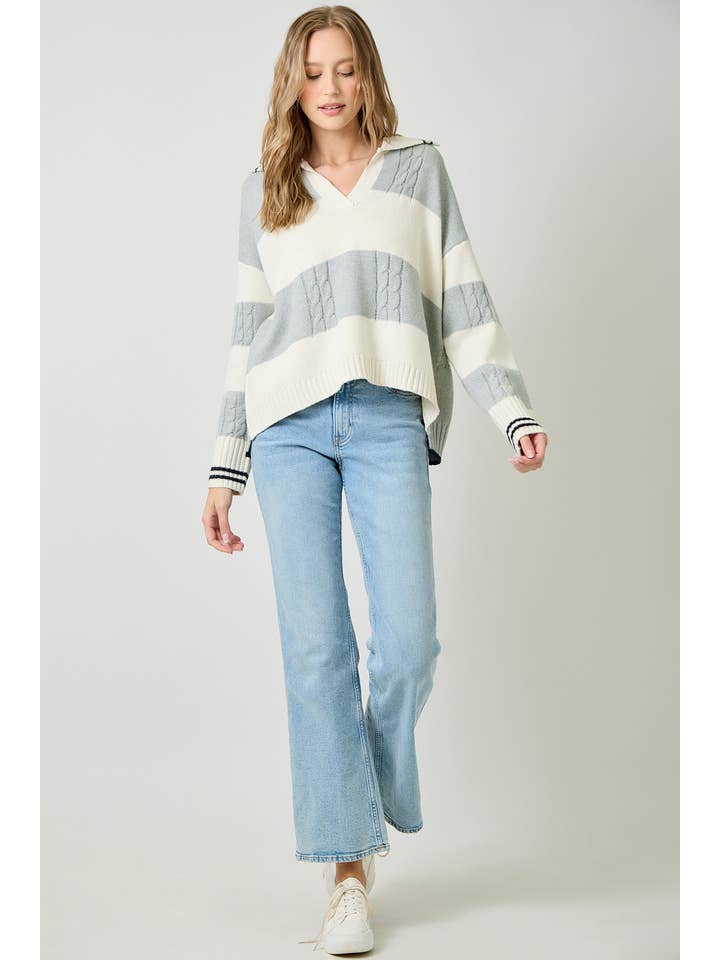 Mystree - Wholesale Knit Sweater - Women's - 60899 V-Neck Multistripe Sweater4