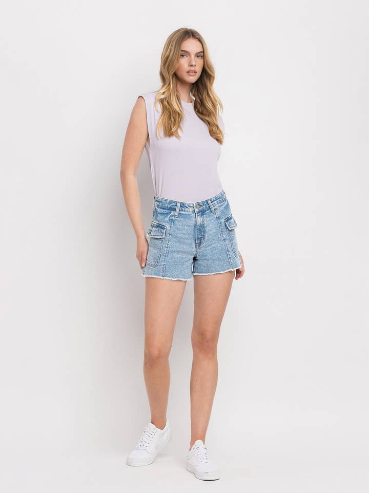 IBIZA HIGH RISE BOYFRIEND CARGO SHORTS LV1342 for wholesale on Faire