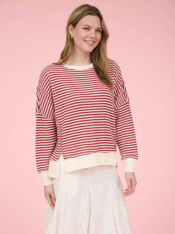 Blu Pepper - Wholesale Knit Top - Women's - STRIPE EXPOSED SEAM SPLIT HEM LONG SLEEVE KNIT TOP7