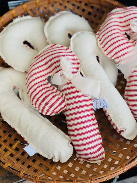 A Gnome on the Roam - Wholesale Christmas Decoration - Fabric Candy Canes in red and white ticking and ribbon5