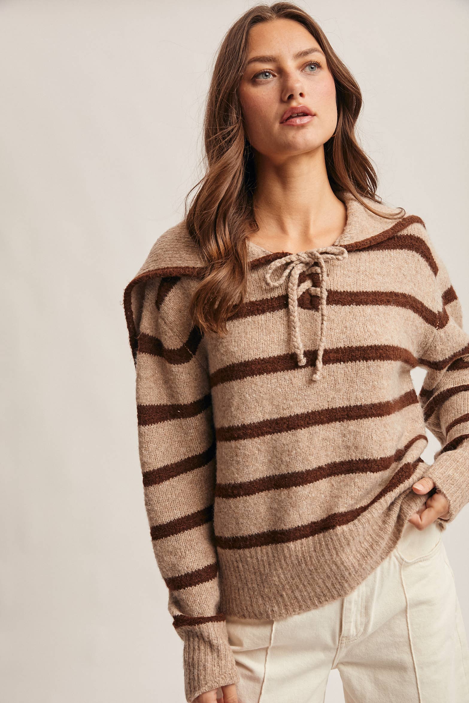 Forte - Vendita all'ingrosso Maglione tricot - Donna - Maglione a Maglia con Colletto da Marinaio a Righe FSW001210