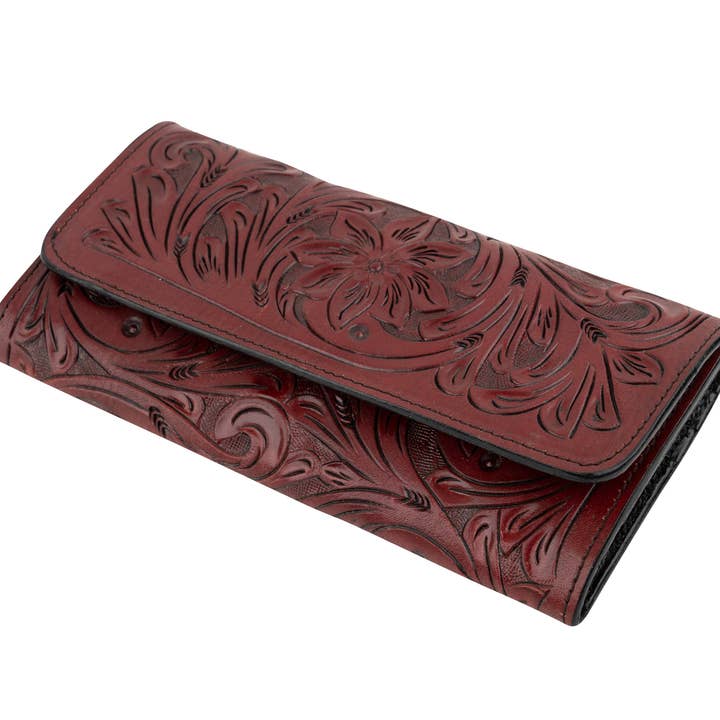 Portafoglio in pelle, lavorato a mano, Borssa-Clearance-A07-Wine per la vendita all'ingrosso da parte di My Amigos Imports
