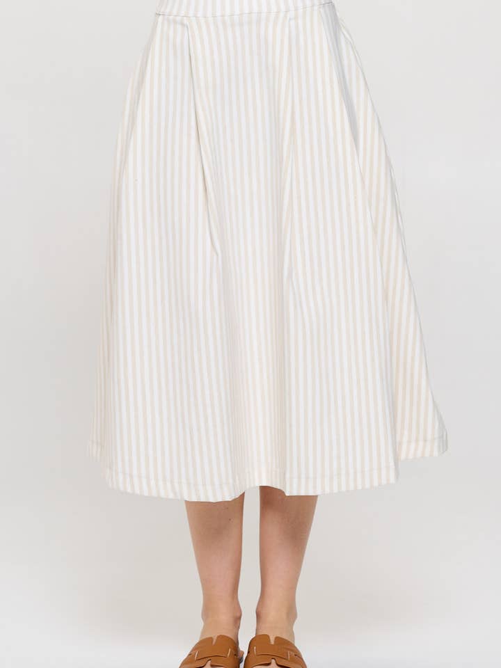 Jupe midi à imprimé rayé avec poches fabriquée aux États-Unis pour la vente par Renee C.