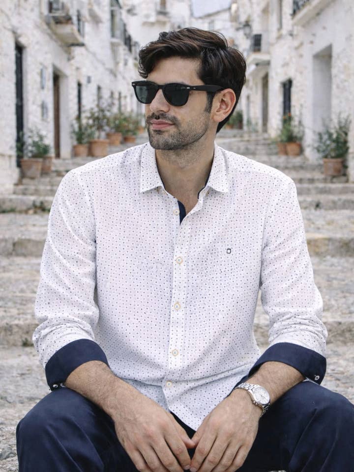 Camisa de Manga Comprida com Microestampa Geométrica por atacado de Yellow Skin