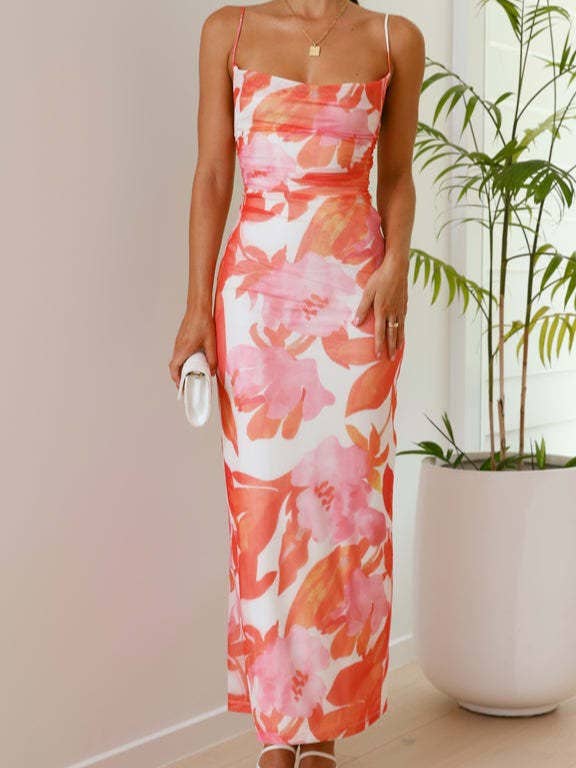 Summer Floral Print Slip Sexy Slim Wrap Dress for wholesale by HIDDENBRAND